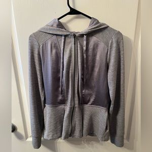 White House Black Market, Athleisure zip up jacket w/ hood, grey, small